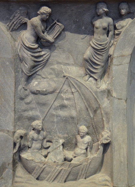 The Lansdowne relief, detail depicting Odysseus and the Sirens, found at Hadrian’s Villa, 120-138 AD, Fitzwilliam Museum, Cambridge. Image © Carole Raddato.