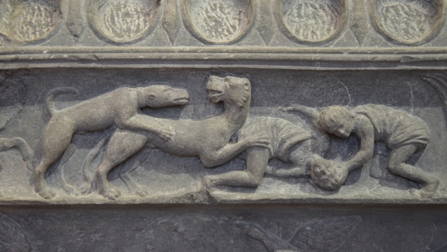 The Lansdowne relief, detail of the frieze showing scenes of hunting, found at Hadrian's Villa, 120-138 AD, Fitzwilliam Museum, Cambridge. Image © Carole Raddato. 
